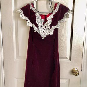 Vintage Jessica McClintock Bridal Off-the-shoulder Red Velvet Boning Dress/Gown